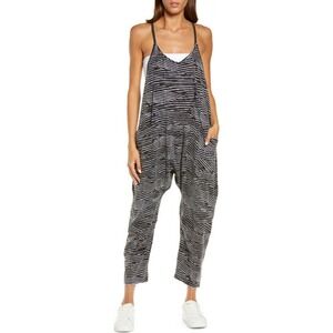 FP Movement Hot Shot Print Stretch Jersey Jumpsuit Romper Black White Large NWOT